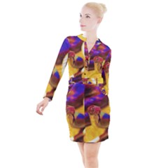 Vibrant Forked-tongue Snake Art Button Long Sleeve Dress by ExtraAwesomeSauce