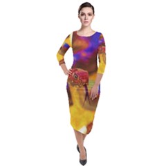 Vibrant Forked-tongue Snake Art Quarter Sleeve Midi Velour Bodycon Dress by ExtraAwesomeSauce