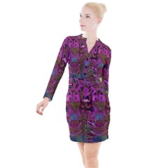 Pink And Purple Leopard Button Long Sleeve Dress by ExtraAwesomeSauce