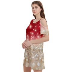 Abstract, Christmas, Glittery, Gold, Red Women s Cold Shoulder Round Neck Mini Dress by kyorashop23