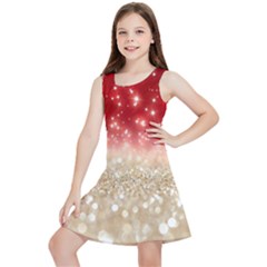 Abstract, Christmas, Glittery, Gold, Red Kids  Lightweight Sleeveless Dress by kyorashop23