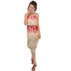 Abstract, Christmas, Glittery, Gold, Red Waist Tie Cover Up Chiffon Dress