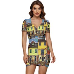 Colorful Venice Homes - Venezia, Italy Low Cut Cap Sleeve Mini Dress by ConteMonfrey