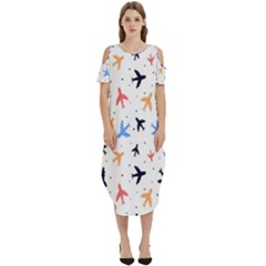 Cute Airplanes Planes Cold Shoulder Loose Fit Dress With Pockets by ConteMonfrey