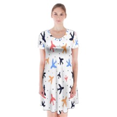 Cute Airplanes Planes Short Sleeve V-neck Flare Dress by ConteMonfrey