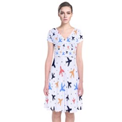 Cute Airplanes Planes Short Sleeve Front Wrap Dress by ConteMonfrey