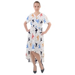 Cute Airplanes Planes Front Wrap High Low Dress by ConteMonfrey