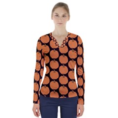 Black And Orange Pumpkin V-neck Long Sleeve Top by ConteMonfrey