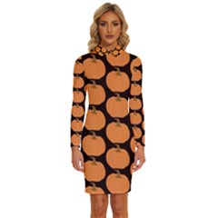 Black And Orange Pumpkin Long Sleeve Shirt Collar Bodycon Dress by ConteMonfrey