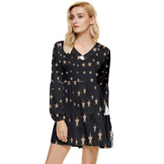 Little Stars Pattern Tiered Long Sleeve Mini Dress by ConteMonfrey