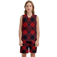 Red Diagonal Plaid Big Kids  Basketball Mesh Set by ConteMonfrey