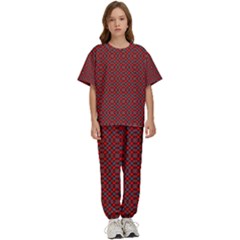 Red Diagonal Plaids Kids  T-shirt And Pants Sports Set by ConteMonfrey