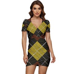 Yellow Plaid Low Cut Cap Sleeve Mini Dress by ConteMonfrey