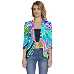 Crazy Pop Art - Doodle Hearts  Women s 3/4 Sleeve Ruffle Edge Open Front Jacket by ConteMonfrey