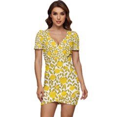 Yellow Flowers Roses On The Wall Lemons Low Cut Cap Sleeve Mini Dress by ConteMonfrey