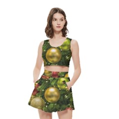 Christmas Tree Ornament Deco Women s Crop Top Pleated Skater Rave Skirt by Apenda