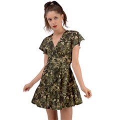 Camouflage Army Survival Uniform Flutter Sleeve Wrap Dress by Posterlux