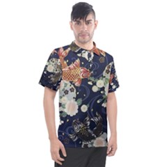 Japanese Wave Koi Illustration Pattern Men s Polo T-shirt by Ndabl3x