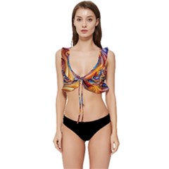 Dynamic Color Vortex Low Cut Ruffle Edge Bikini Top