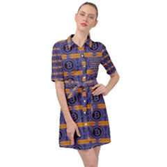 Bitcoin Logo Pattern Belted Shirt Dress by ExtraAwesomeSauce