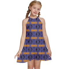 Bitcoin Logo Pattern Kids  Halter Collar Waist Tie Chiffon Dress by ExtraAwesomeSauce