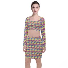 Colorful Bitcoin Pattern Long Sleeve Crop Top & Bodycon Skirt Set by ExtraGoodSauce