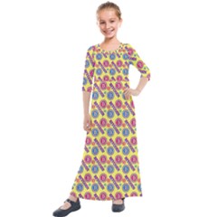 Colorful Bitcoin Pattern Kids  Quarter Sleeve Maxi Dress by ExtraAwesomeSauce