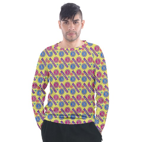 Colorful Bitcoin Pattern Men s Long Sleeve Raglan T-shirt by ExtraAwesomeSauce