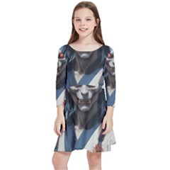 Demon Samurai Kids  Quarter Sleeve Skater Dress by AwesomeSauce