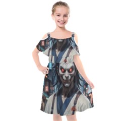 Demon Samurai Kids  Cut Out Shoulders Chiffon Dress by AwesomeSauce