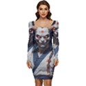 Demon Samurai Women Long Sleeve Ruched Stretch Jersey Dress View1