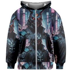 Cyberpunk Demon Samurai Kids  Zipper Hoodie Without Drawstring by AwesomeSauce