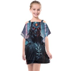 Cyberpunk Demon Samurai Kids  One Piece Chiffon Dress by AwesomeSauce