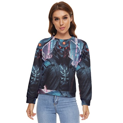 Cyberpunk Demon Samurai Women s Long Sleeve Raglan T-shirt by AwesomeSauce