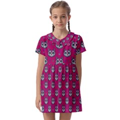 Calavera Cat Art Pattern Kids  Asymmetric Collar Dress by ExtraAwesomeSauce