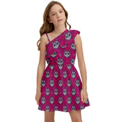 Calavera Cat Art Pattern Kids  One Shoulder Party Dress