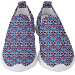 Colorful Sugar Skull Cat Pattern Kids  Slip On Sneakers by ExtraAwesomeSauce