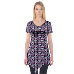 Sugar Skull Cat Pattern Short Sleeve Tunic  by ExtraAwesomeSauce