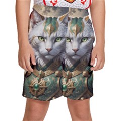 Epic Armored Cat Warrior Kids  Basketball Shorts by ExtraAwesomeSauce