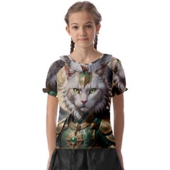 Epic Armored Cat Warrior Kids  Frill Chiffon Blouse by ExtraGoodSauce