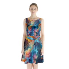 Cosmic Jellyfish Artwork Sleeveless Waist Tie Chiffon Dress by ExtraAwesomeSauce