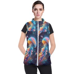 Cosmic Jellyfish Artwork Women s Puffer Vest by ExtraAwesomeSauce