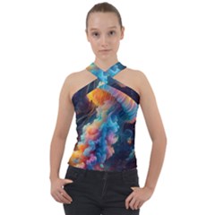 Cosmic Jellyfish Artwork Cross Neck Velour Top by ExtraAwesomeSauce