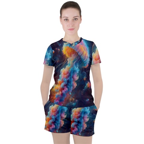 Cosmic Jellyfish Artwork Women s T-shirt And Shorts Set by ExtraAwesomeSauce