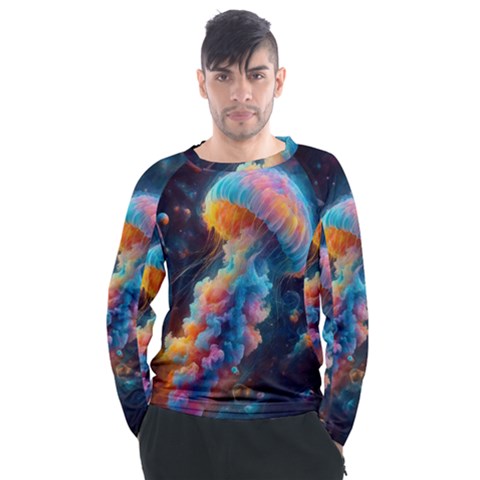 Cosmic Jellyfish Artwork Men s Long Sleeve Raglan T-shirt by ExtraAwesomeSauce