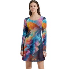 Cosmic Jellyfish Artwork Long Sleeve Velour Skater Dress by ExtraAwesomeSauce