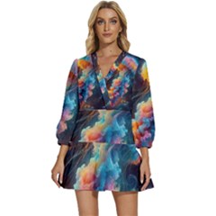 Cosmic Jellyfish Artwork V-neck Placket Mini Dress by ExtraAwesomeSauce