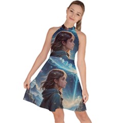 Enchanting Fantasy Night Sky Scene Sleeveless Halter Neck A-line Dress by ExtraAwesomeSauce