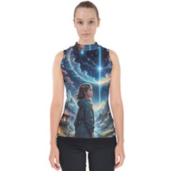 Enchanting Fantasy Night Sky Scene Mock Neck Shell Top by ExtraAwesomeSauce