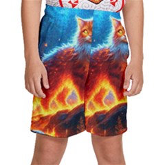 Enchanted Fire Feline Kids  Basketball Shorts by ExtraAwesomeSauce